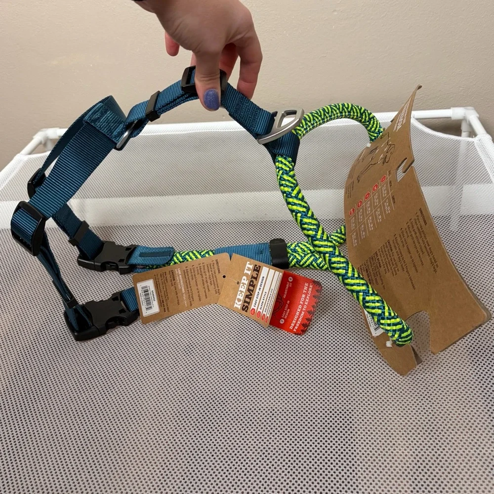 NWT Arcadia Trail Rope Dog Harness XL Blue Neon Step-In Adjustable Hike Camping